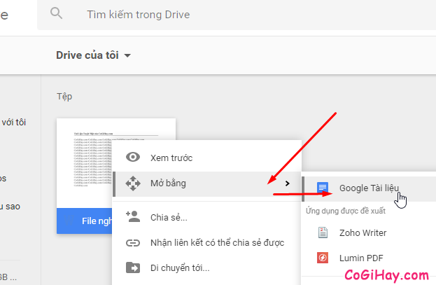 mở file word và excel trên google drive để sửa